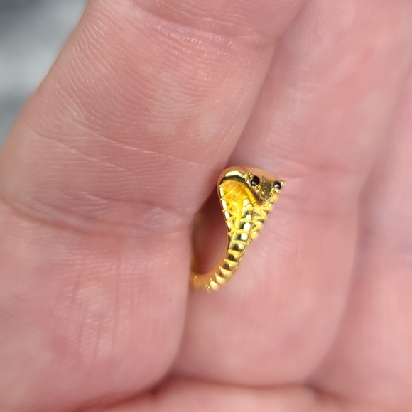 925 Sterling Silver Yellow Gold Zircon Cobra Snake Serpent - Picture 10 of 12